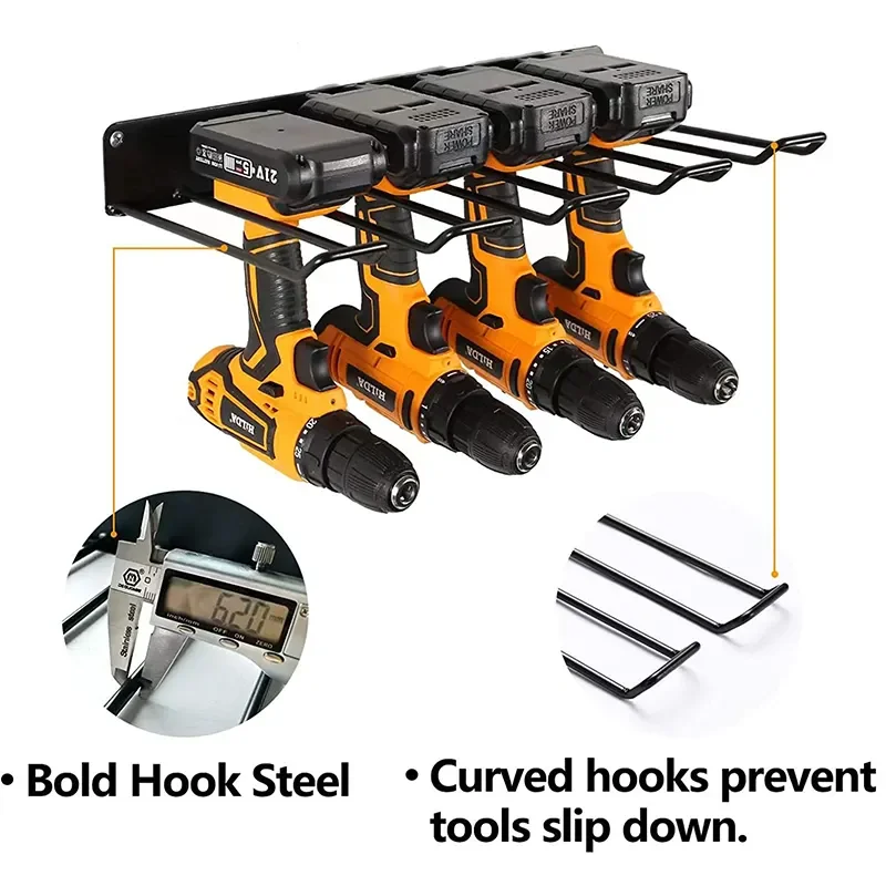 Metal Heavy Power Tool Organizer Single Layer Wall Mount Tool Rack with Drill Holder Garden Tool Wall Organizer