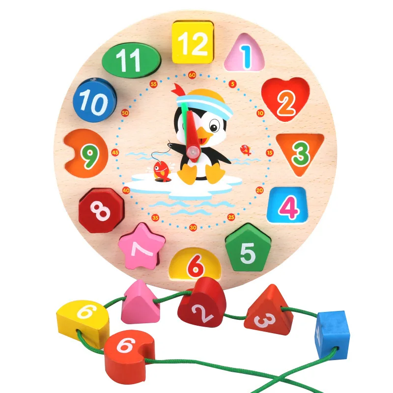 Free Sample Hot Selling Baby Alarm Wood Clocks Toy Time Learning Montessori Toy For Children