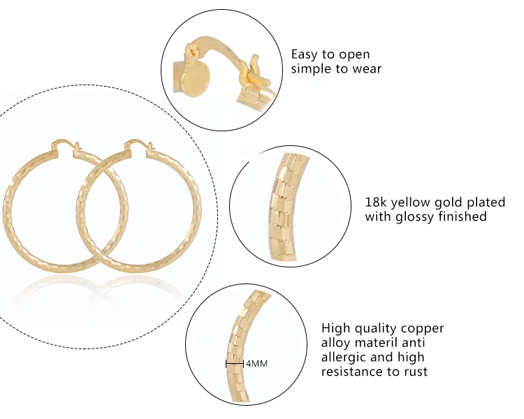 Copper alloy earring oversized Thin circle hoop-earrings gold plated hoops