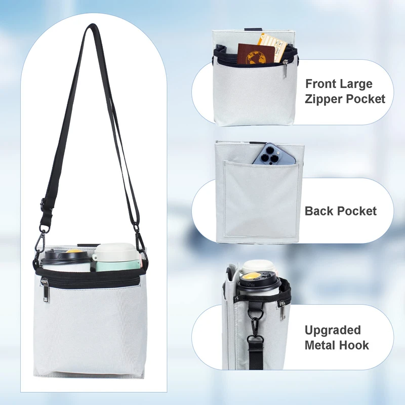 Travel Accessories Gift Portable Nylon Pocket Beverage Holder Bag Trolley Luggage Cup Holder with Shoulder Straps Free Hand