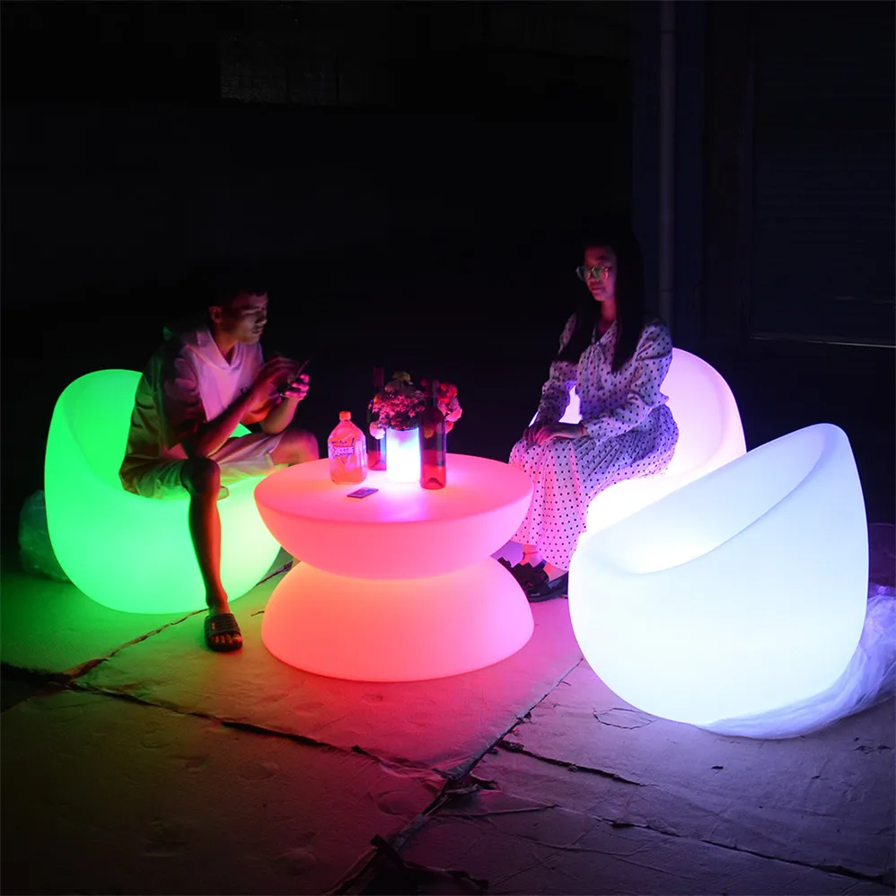 dongguan factory nightclub hookah lounge led furniture table chairs sofa set light up sofa