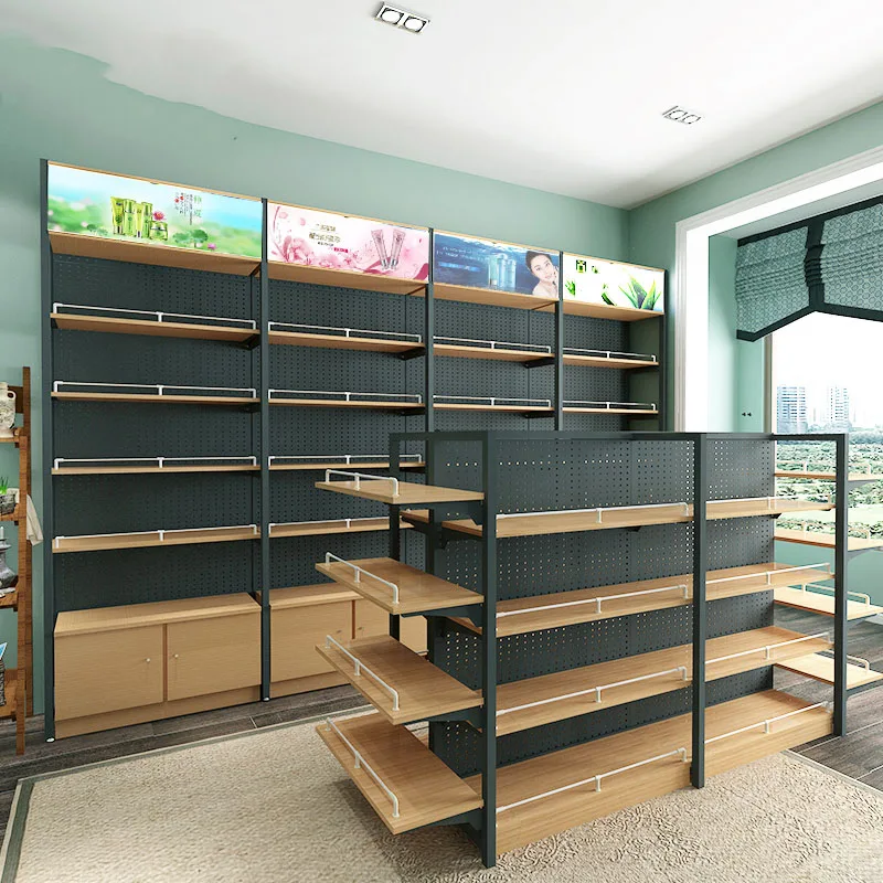 Meicheng Wholesale Supermarket Rack Modern Gondola Shelving Convenience Store Rack Metal Wooden Display Shelf