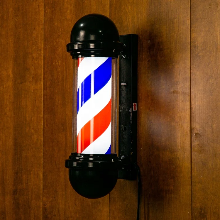 Outdoor barber shop sign pole red white blue rotating strip wall hanging pole light