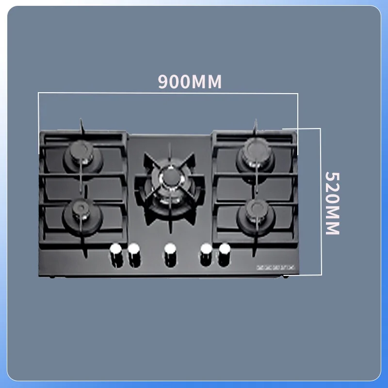 Quality 5 Burner Gas Stove Black Built-in Gas Hob Heavy Cast Iron Tempered Glass Kitchen Appliance for Outdoor RV Use Made China