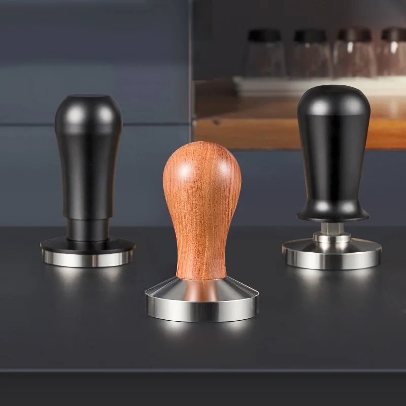 coffee gadgets spring espresso coffee tamper 51mm 53mm 58mm coffee distributor wood handle customized hand espresso press tamper