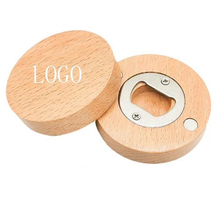 Custom Private Label Blank Wooden Round Shape Bottle Opener Coaster Fridge Magnet Decoration Beer Bottle Opener