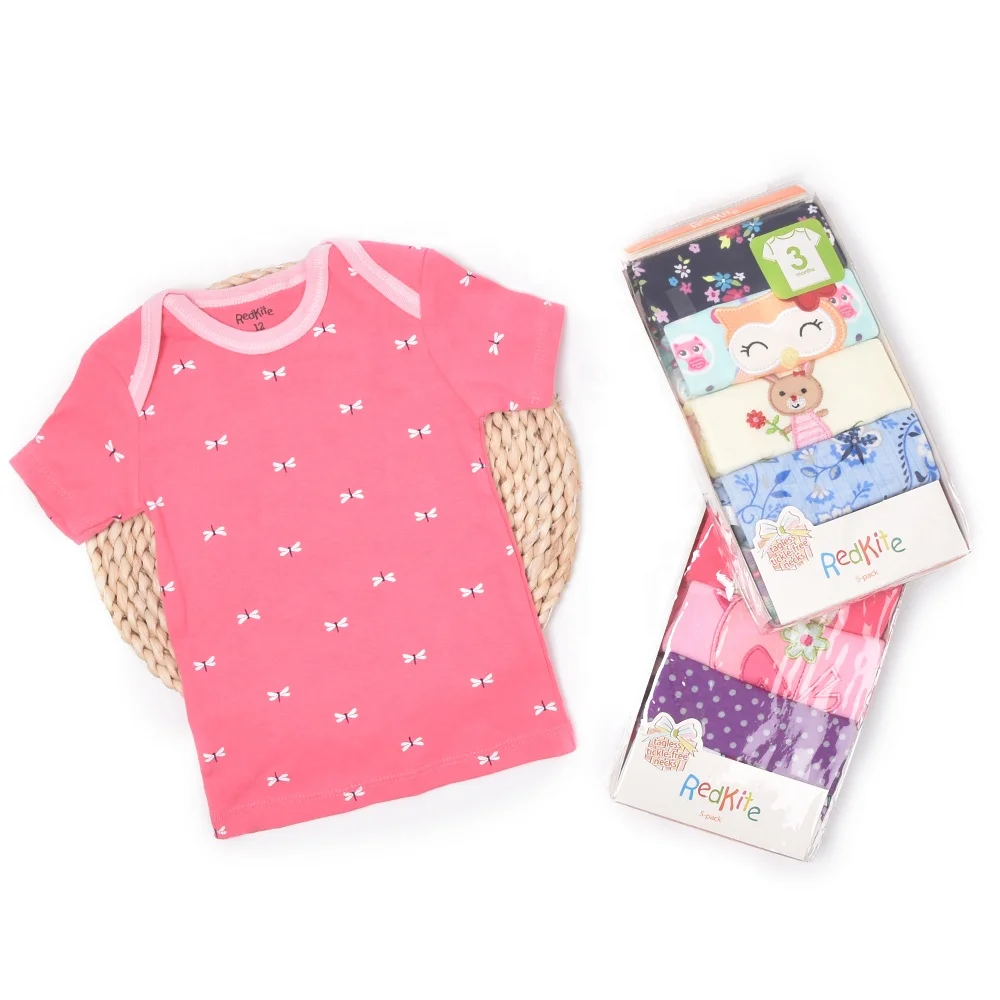 
3.4 kid dress baby clothes Wholesale 5 pack short Sleeve Snaps Button baby t-shirt cloth 