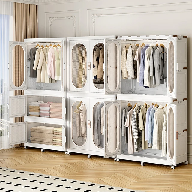 Rmier 2024 NEW Wardrobe Closet Cabinet with Storage Cubes & Hanging Rod Stackable & Foldable Bedroom Wardrobe for Apartment