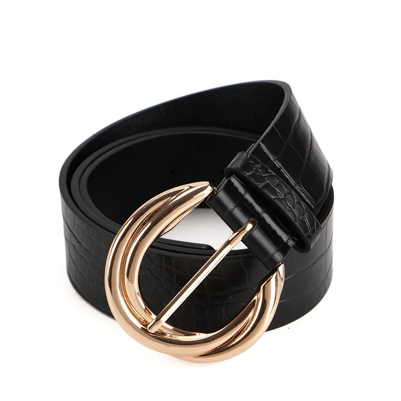 New pattern fashions signature women adjustable black leather belts