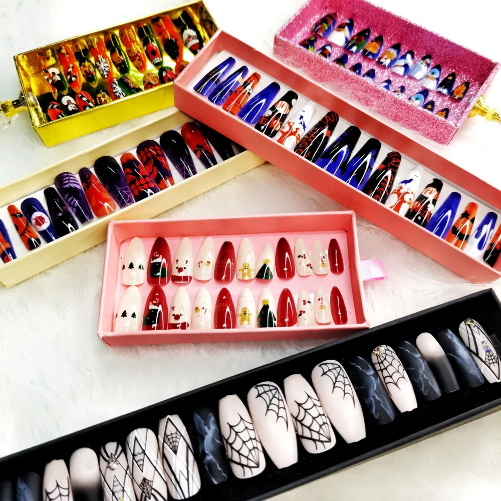 Haley Promotion 2021 New Arrival Xmas Halloween False Press On Nails Artificial Fingernails With Packaging Box Press On Nails