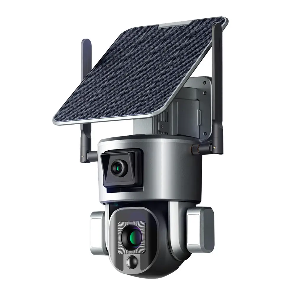 Sim Card 4K 10X Zoom Surveillance Outdoor Security Camera Alarm Linkage Dual Lens CCTV 4g solar PTZ camera