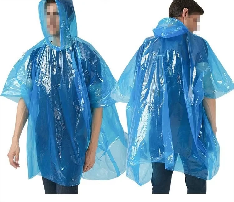 Factory direct sale disposable plastic rain coat high quality cheap rain gear waterproof Portable PE raincoats for Hiking Travel