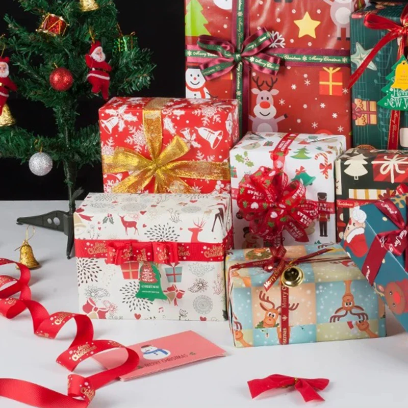 100% polyester hot gold gift Wrap with Christmas Tree Gift Ribbon for hand-made ribbon cake Christmas ribbon