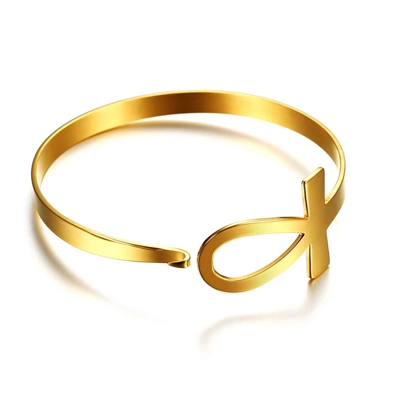 Ankh Cross Bracelet for Women Stainless Steel Key of Life Bangle Bracelet Female Egypt Religious Jewelry