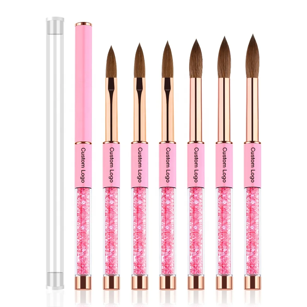 Professional Wholesale Kolinsky Sable Acrylic Brush Pink Custom Handle Acrylic Brush Manicure Acrylic Powder Brushes Extension