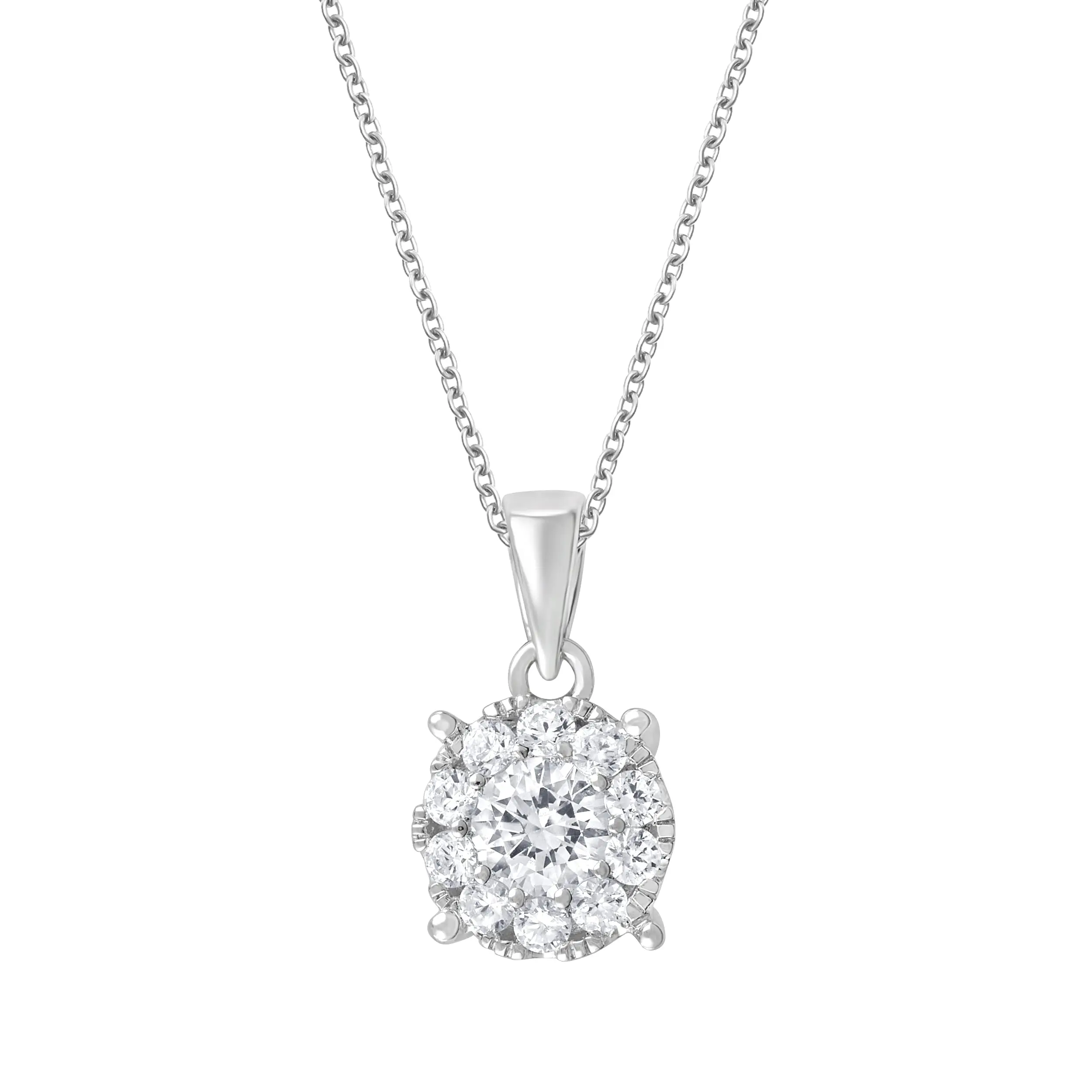 vvs Lab Grown Diamond Round Halo Pendant Necklace for Women in 10k White Gold Jewellery Diamond