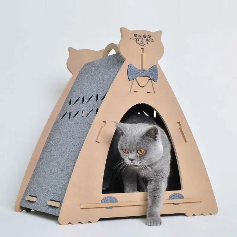 E1 level OSB Customized Luxury Durable Eco-friendly Triangle Cat Wooden House