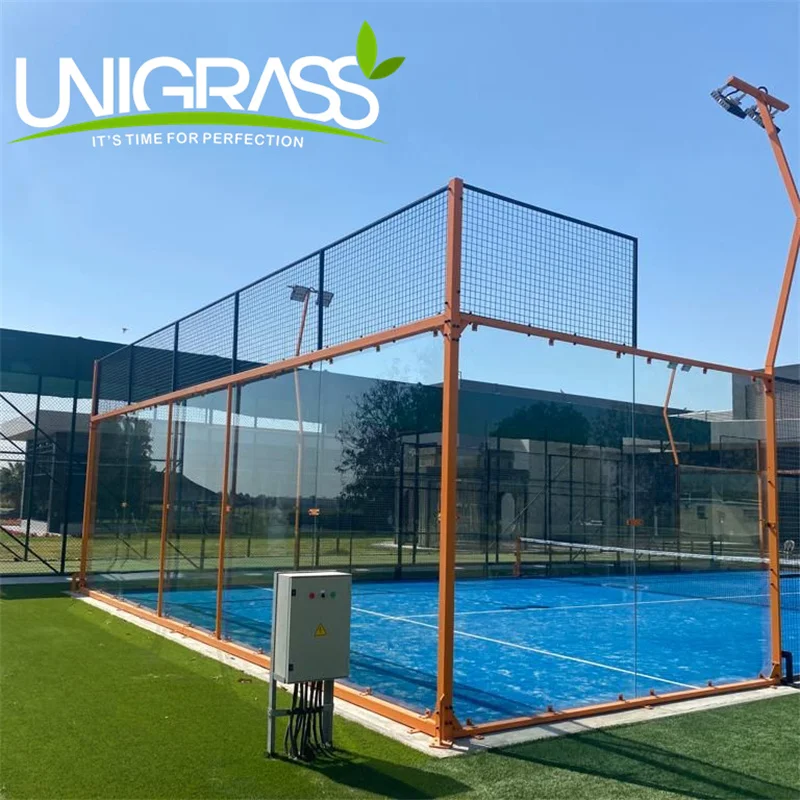 china supplier price High Quality indoor 10*20m Panoramic Padel Tennis Court Led Light green black artificial grass Padel Courts