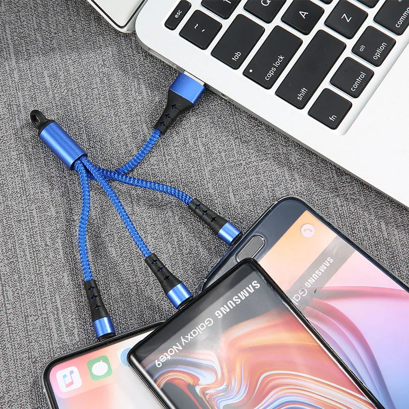 Suitable for iPhone Type-C devices 2.4A fast charger Portable and short keychain data cable Small mini USB cable 3-in-1