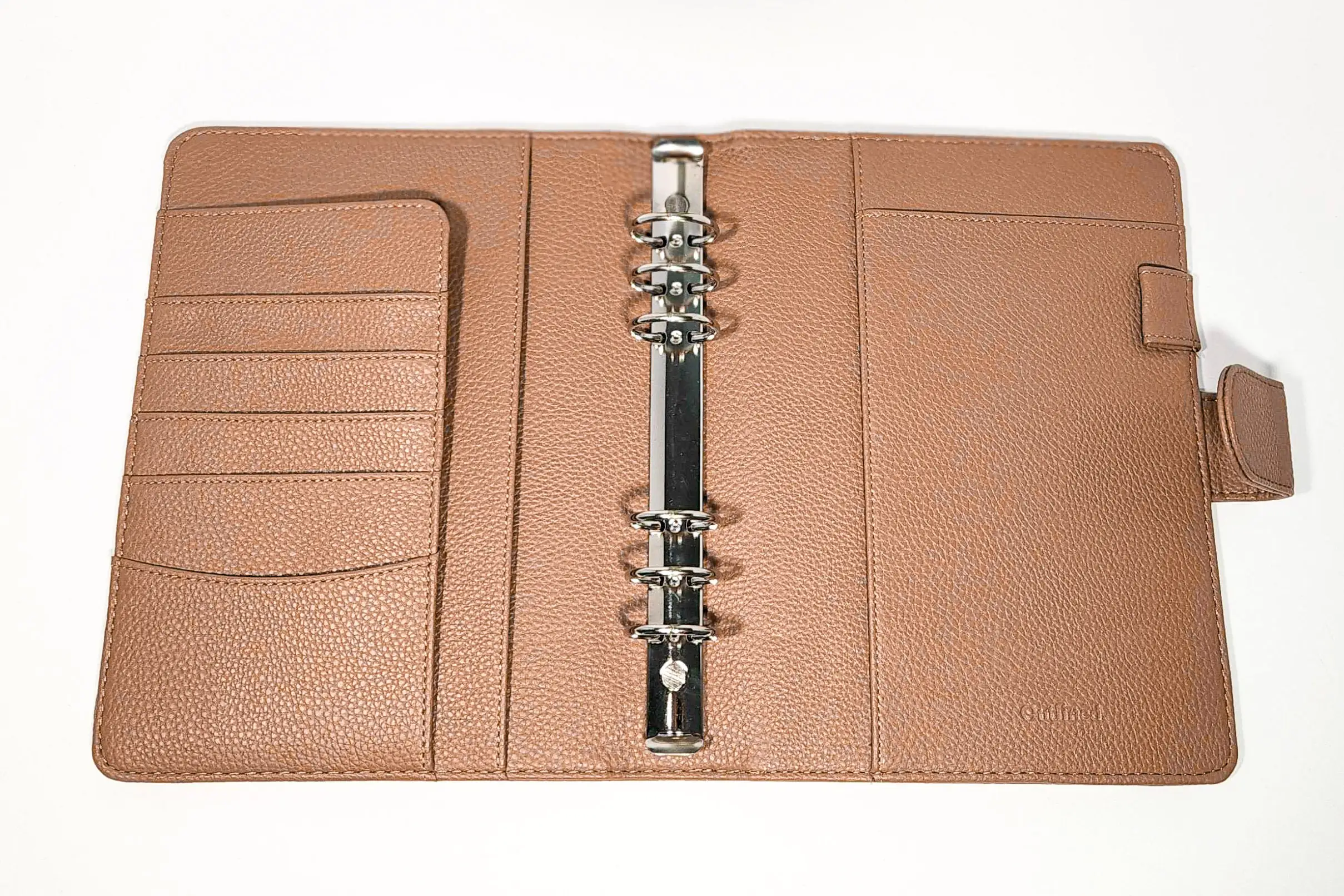 Custom Tan Brown Refillable 6-Ring Pebbled Pu Leather A5 Planner Agenda Binder Cover With Magnetic Closure and Pen Loop