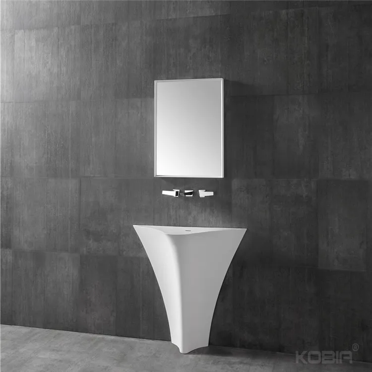 Art Design Solid Surface Pedestal Bathroom Sink Decorative Bathroom Sink