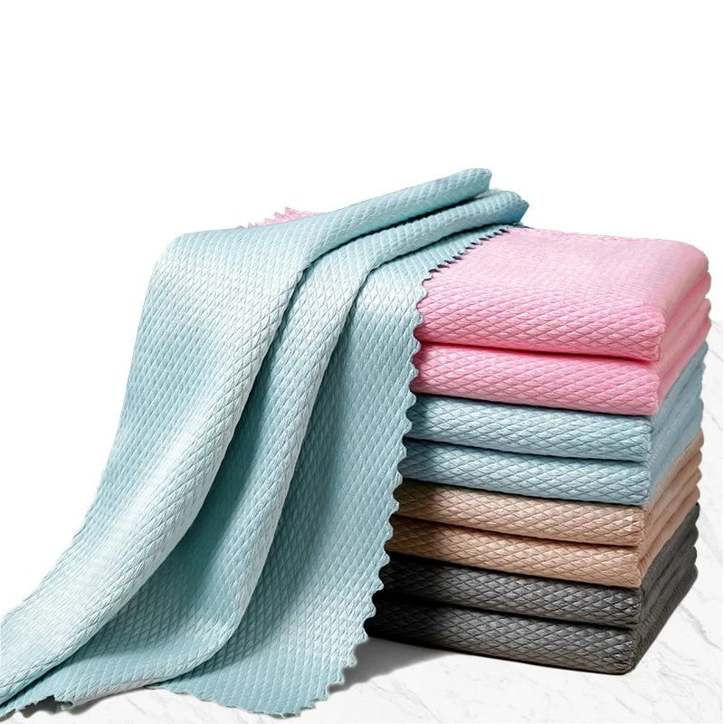 Manufacturer Supply Reusable Fish scales Car cleaning Towel Household Dish Cloth Microfiber Kitchen Towels