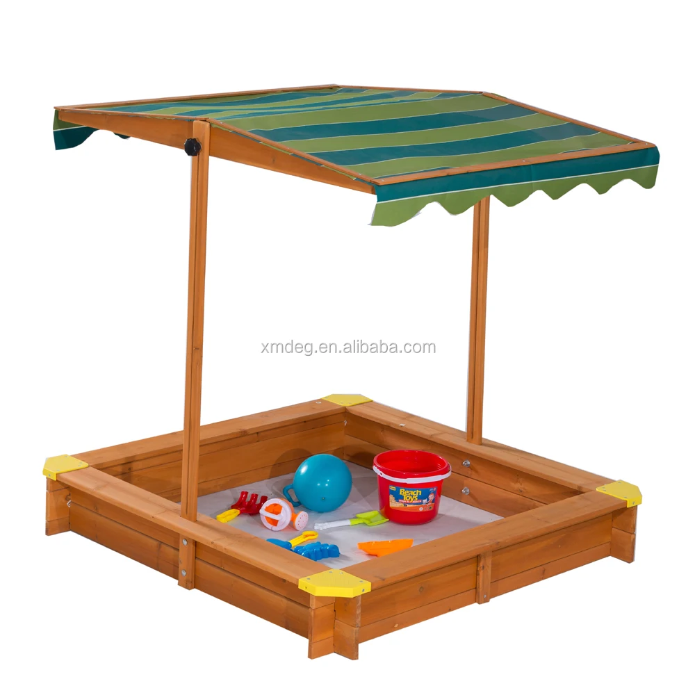 Kids playground Sandbox with Cover, 46' Wooden Sand Box w/Adjustable Canopy, Outdoor Sandpit for Backyard Play