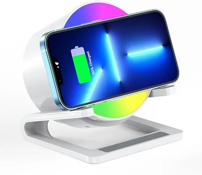 15 W Wireless Charger with Bluetuth Speaker and Night Light Induction Wireless Chargers with 5 RGB Touch Dimmable Bedside Lamp