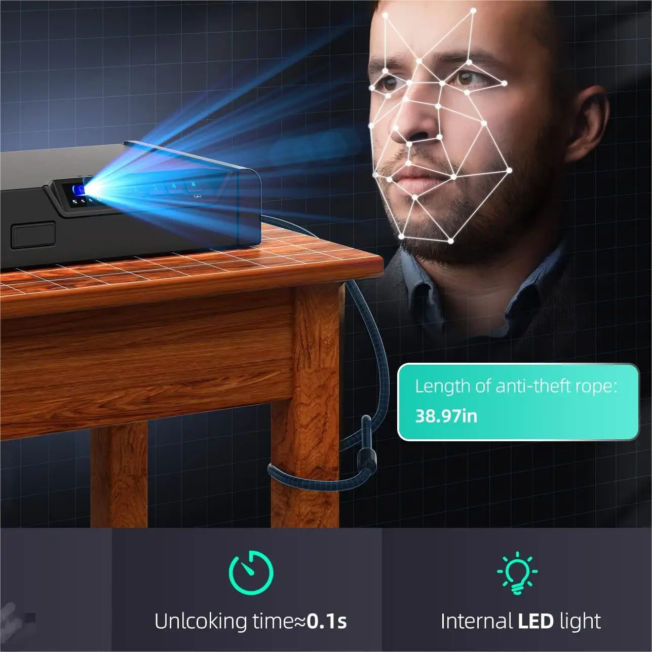 Facial Recognition Gun Safe Suitable for home nightstand, and car use safe box
