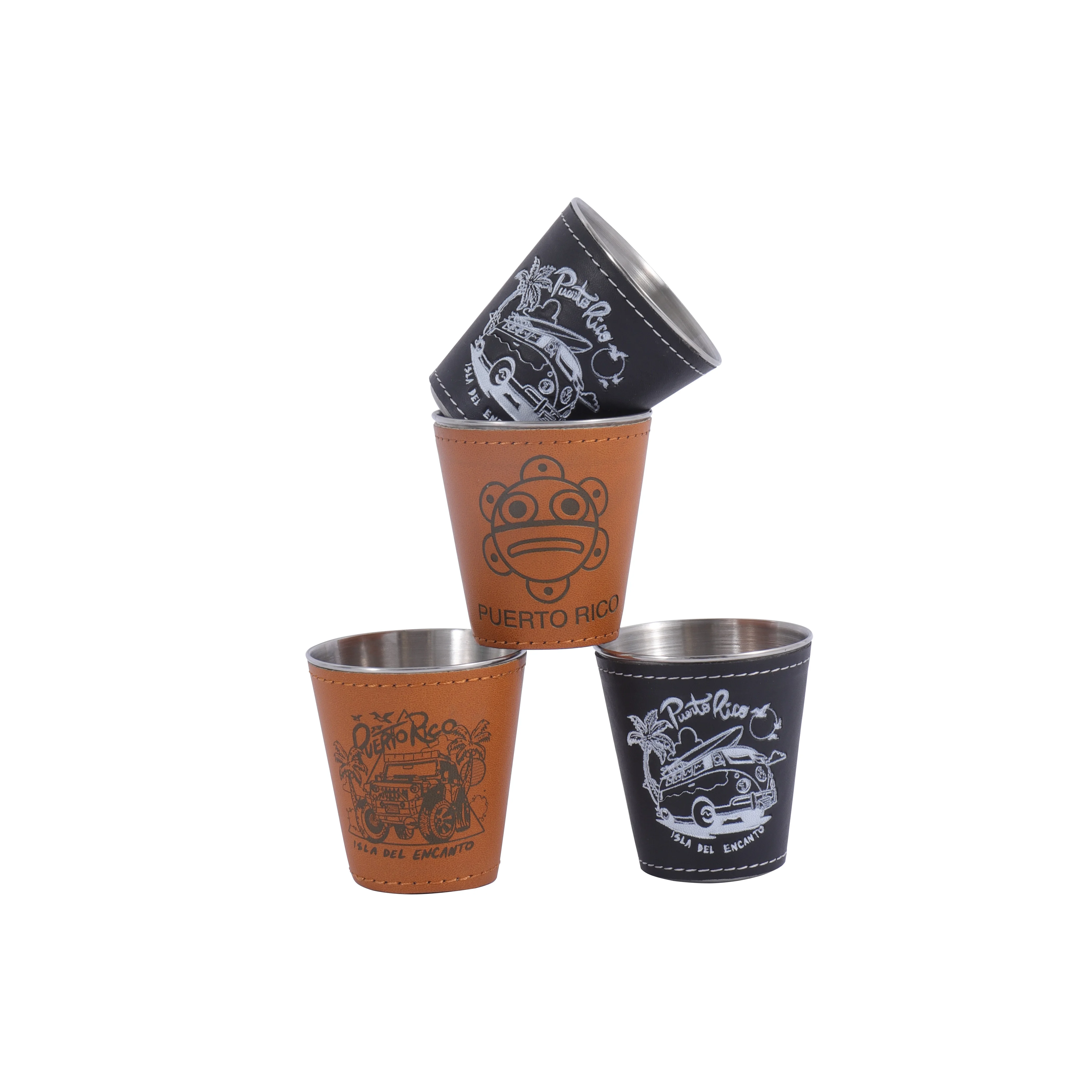 Stainless Steel Mini Wine Glass With Black Leather Portable Drinking Cup Small Metal Shot Glass In Bulk Wholesale