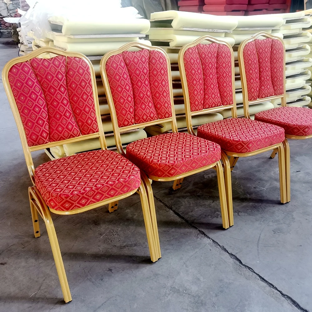 Luxury Elegant Design Metal Frame Conference Event Wedding Chairs Fabric Stackable Hotel Banquet Chairs for sale