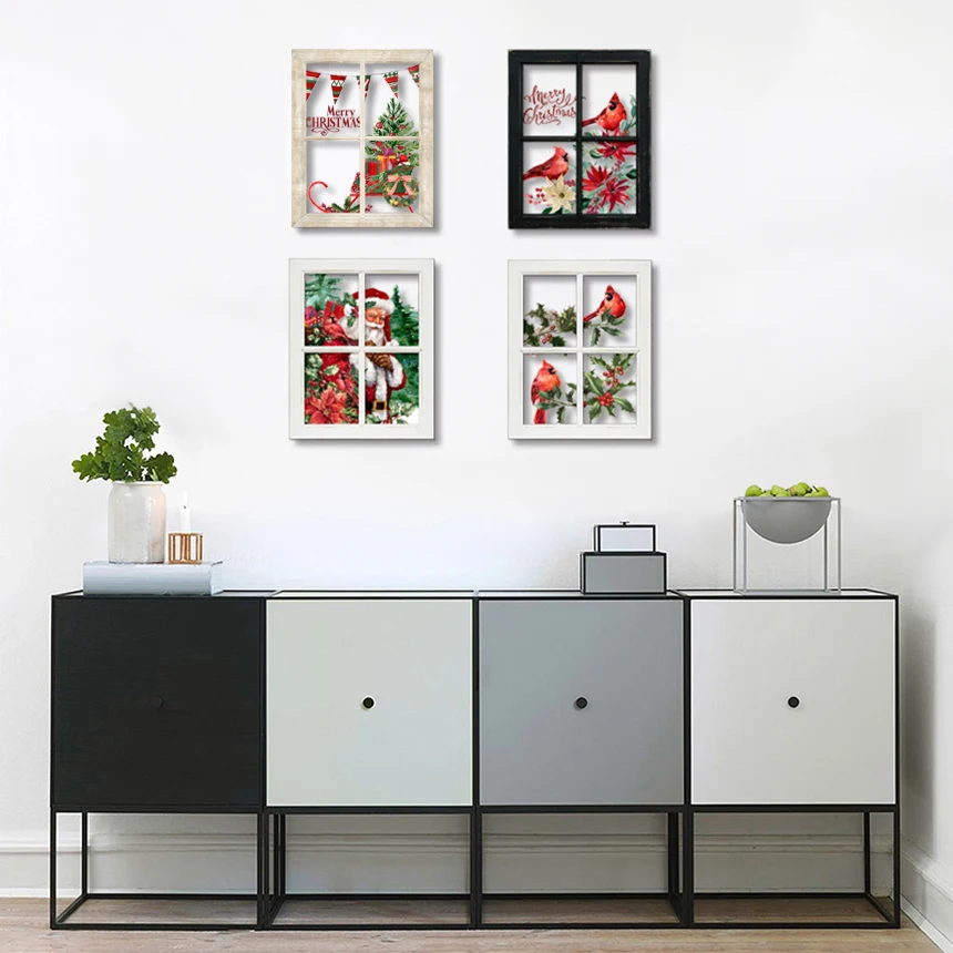 Новый продукт художественная оригинальная печать ПВХ деревянная стена искусство подарок Санты с санями рождественские украшения для стен