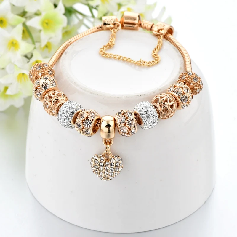 Longway Trendy High Quality Crystal Heart Charm  Murano Beads Bracelets & Bangles Jewelry