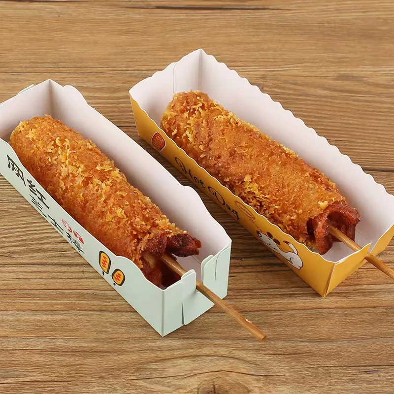 LOW MOQ WHITE CARD HOT DOG PACKAGING BOX CUSTOM HOT DOG TAKE AWAY FOOD PACKAGING BOX WHOSALE