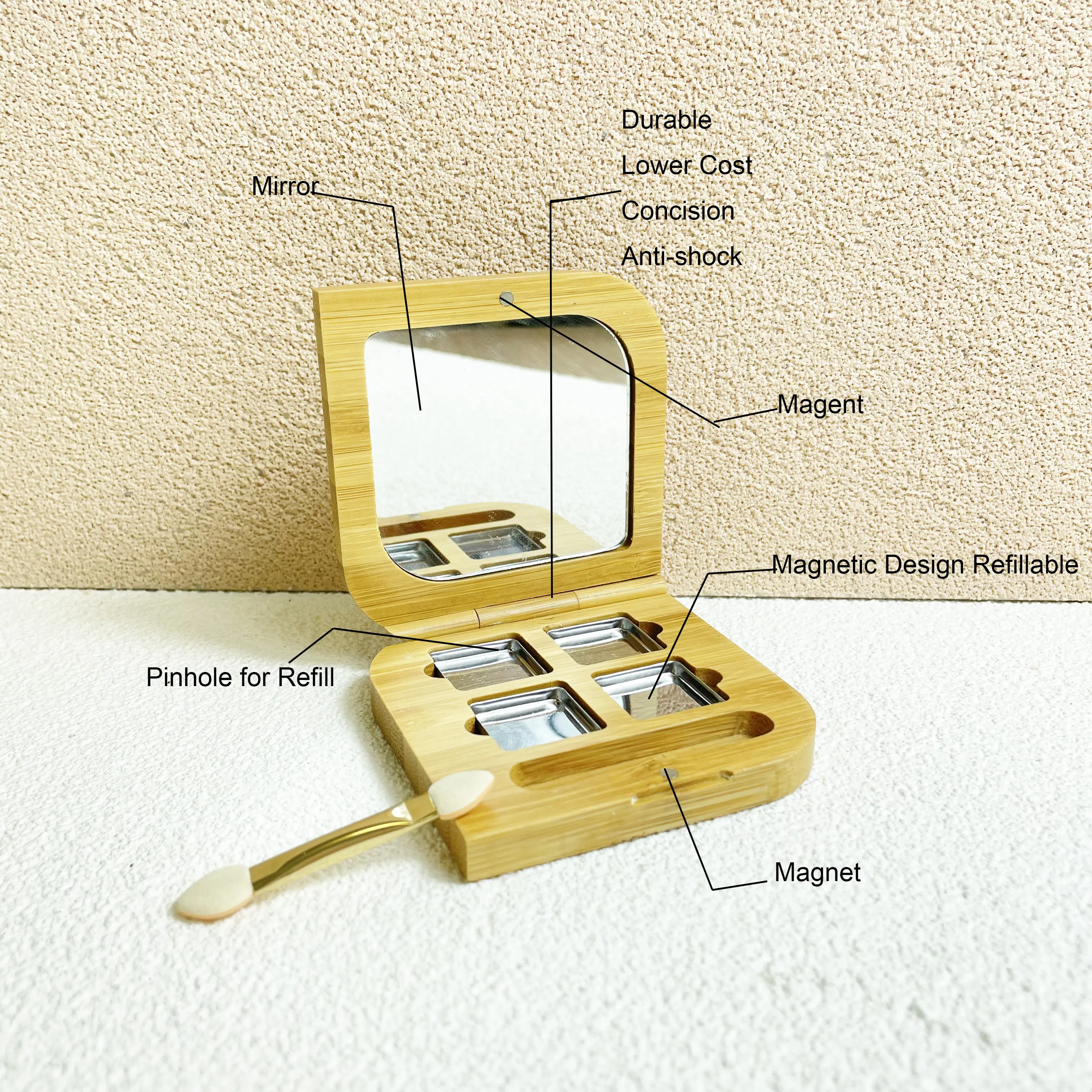 Bamboo cosmetic makeup mirror with storage box vanity mirror for bedroom table makeup mirror