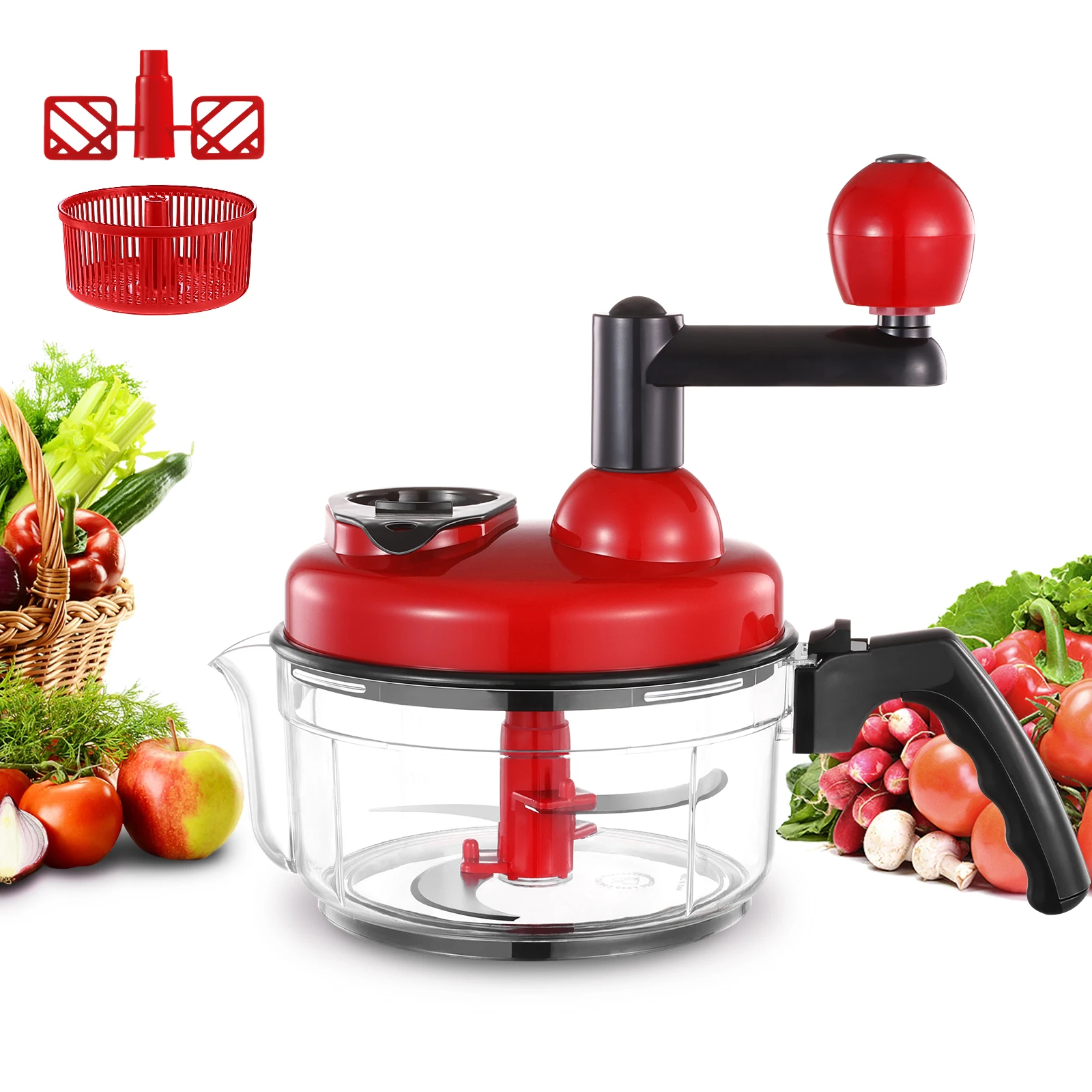 Household Hand Crank Manual Vegetable Chopper Cutter 3 In 1 Multi Chopper Manual Salad Vegetable Chopper
