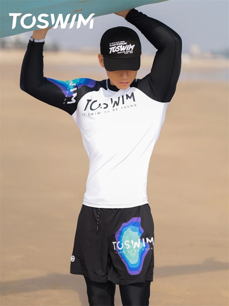 Toswim Designer Famous Brands Nylon Spandex Mens Two Piece Long Sleeve Swimsuit Beachwear For Men