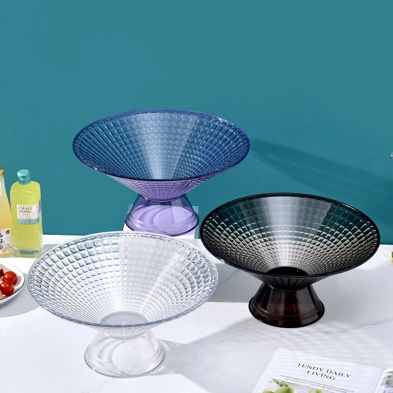 Home Party Salad Candy Biscuit Cake Transparent Food Plate Reusable Round Plastic Tray With Base