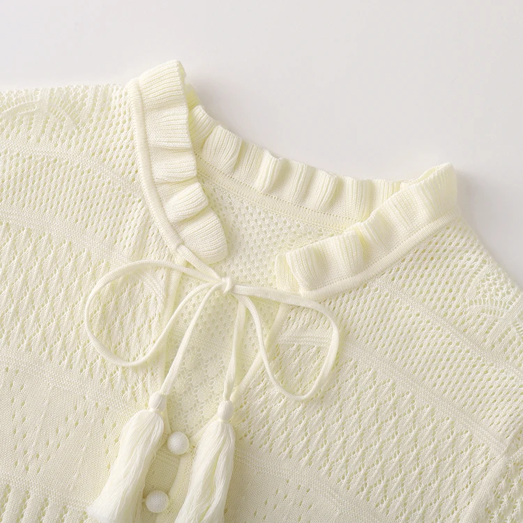 Knitwear manufacturers custom summer v neck beige mesh lace hollow out lace sweet  elegant casual   women knit sweater dress