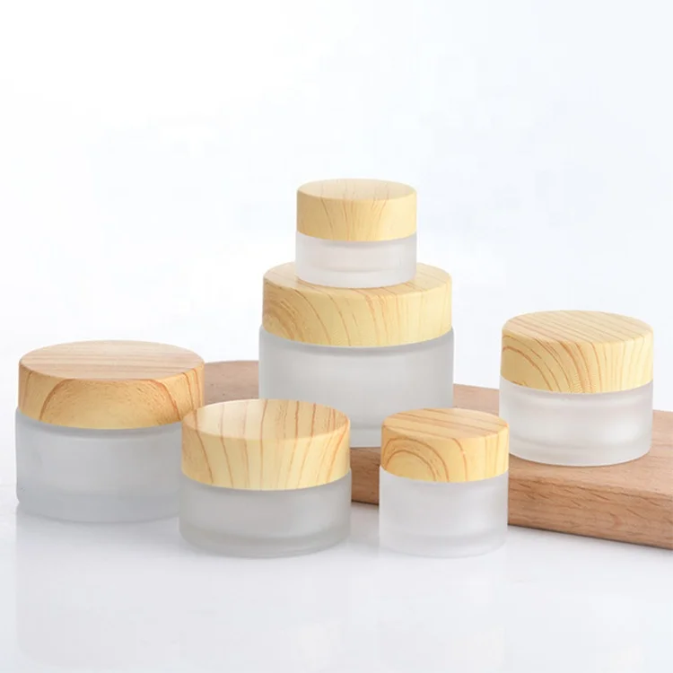 
5g/10g/15g/20g/30g/50g/80g Frosted Glass Jar Skin Care Eye Cream Jars Pot Cosmetic Container With Wooden Lid 