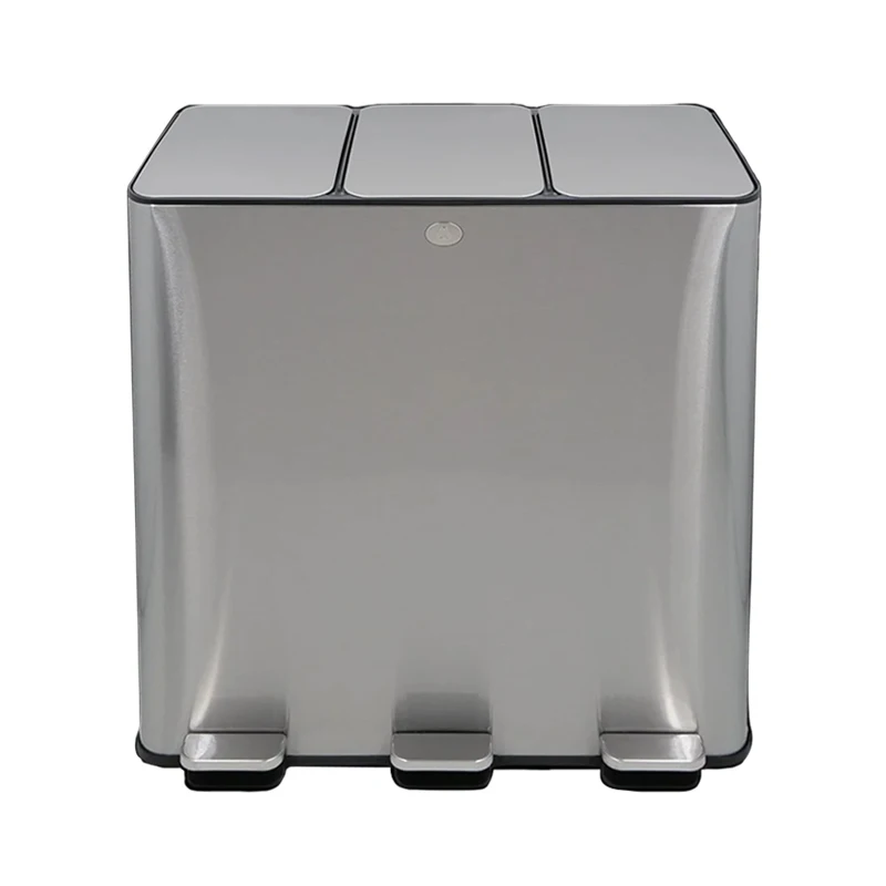 Large Kitchen Trash Can Triple Compartments Recycling Inside Doors Metal Bins Rectangular Foot Pedal Stainless Steel Trash Can