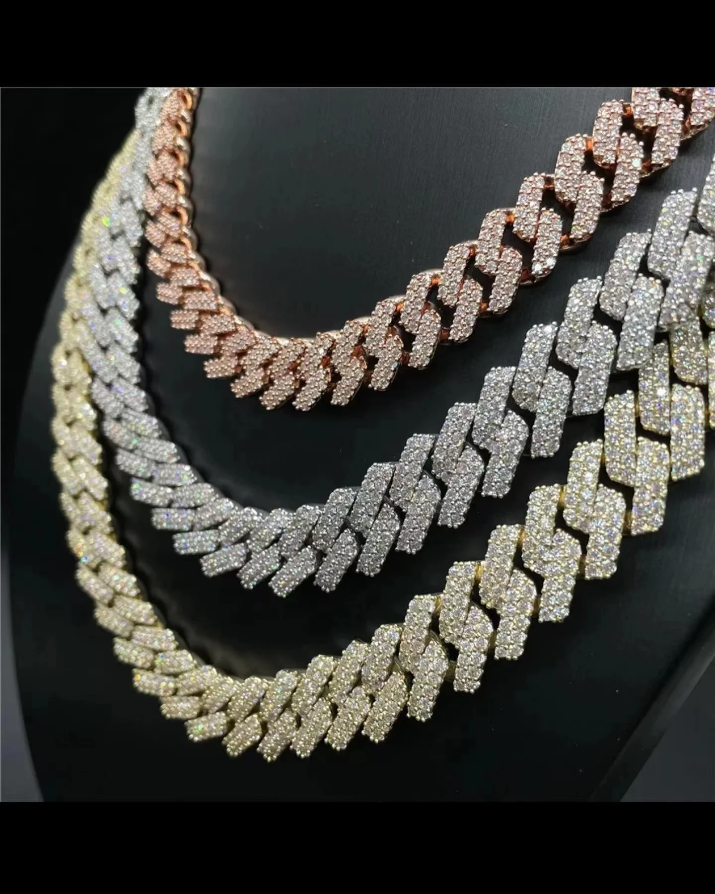 Sterling Silver Hip Hop Moissanite Cuban Link Chain Vvs Moissanite Tennis Chain Thick Miami Moissanite Necklace