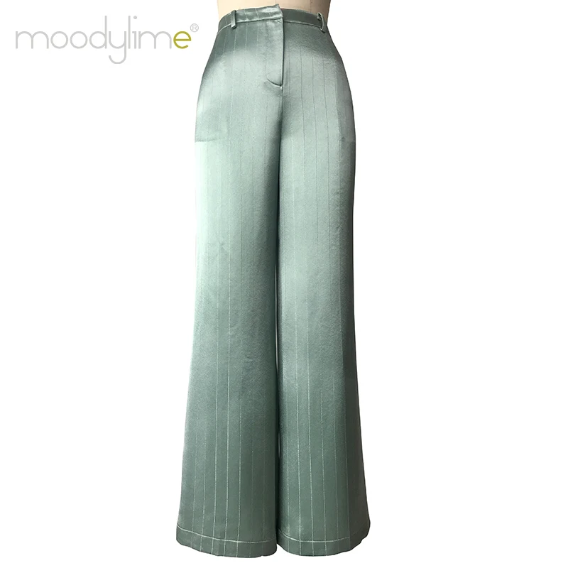 Fashion Wide leg trouser for women hight quality fabric stripe pants and hight waisted wide leg  trousers