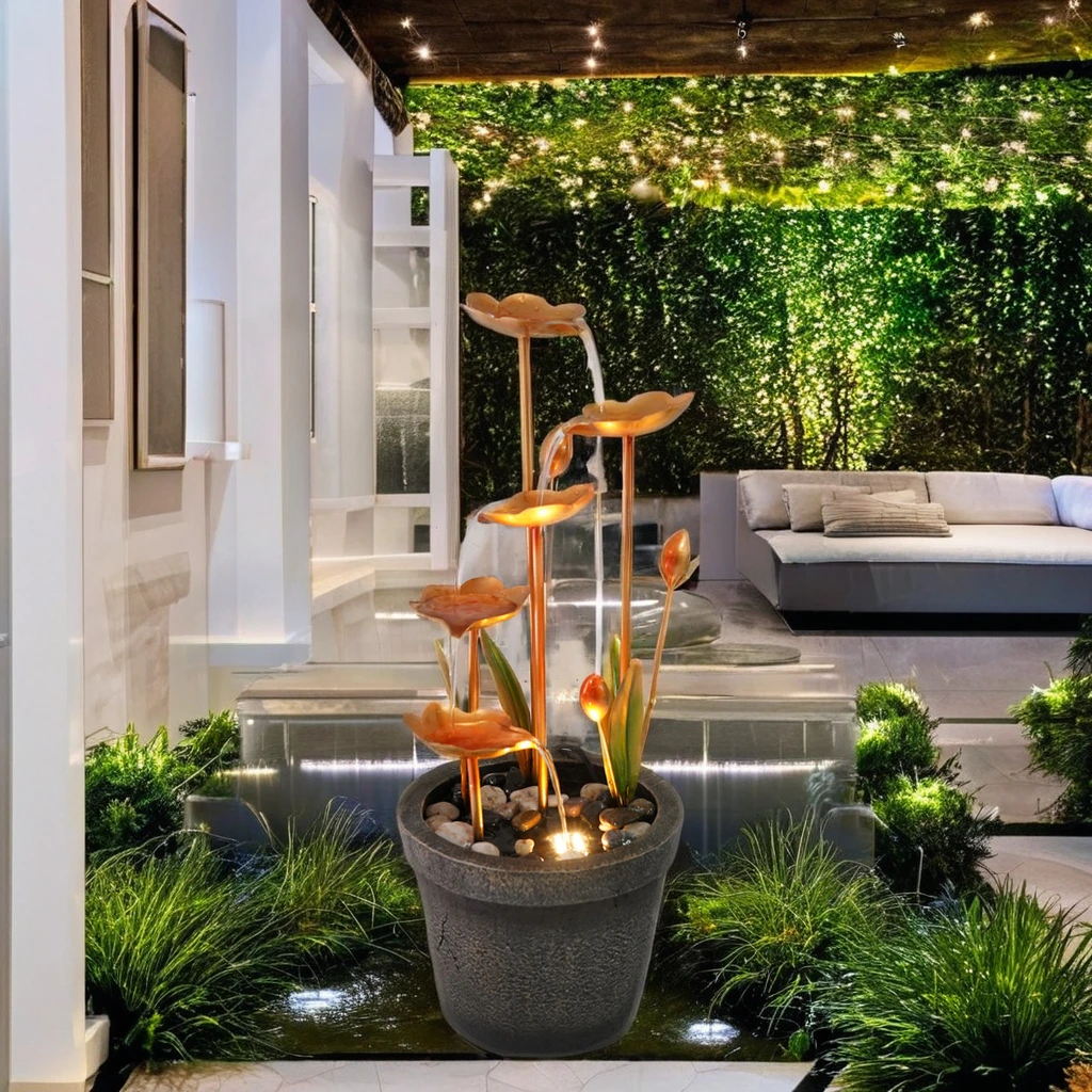 Metal Flower Indoor Fountains Waterfalls Home Decor with Resin Plastic Materials Lotus Leaf Outdoor Waterfall for Wall Space