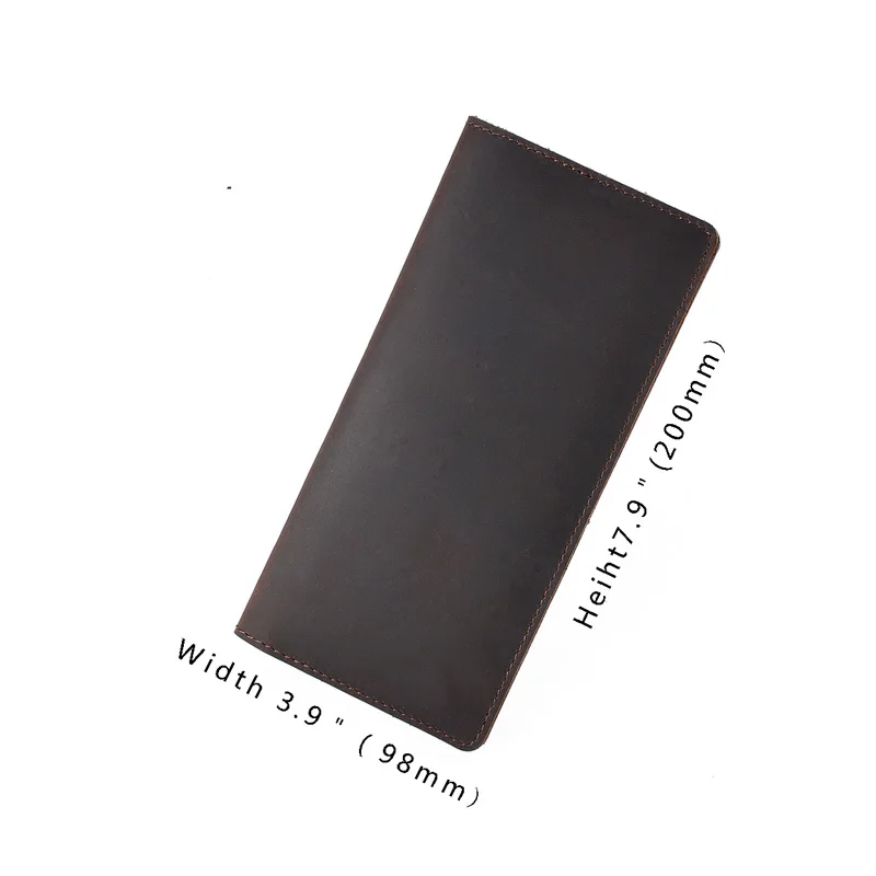 ya174 Vintage Design Crazy Horse Leather Men Long Clutch Wallet Large Capacity Bifold Wallets