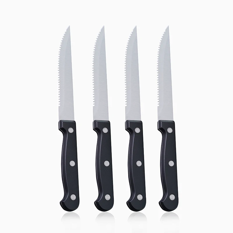 Custom 4-Piece Black BBQ Steak Knife Set Dishwasher Safe Serrated Kitchen Knives for Gift Giving