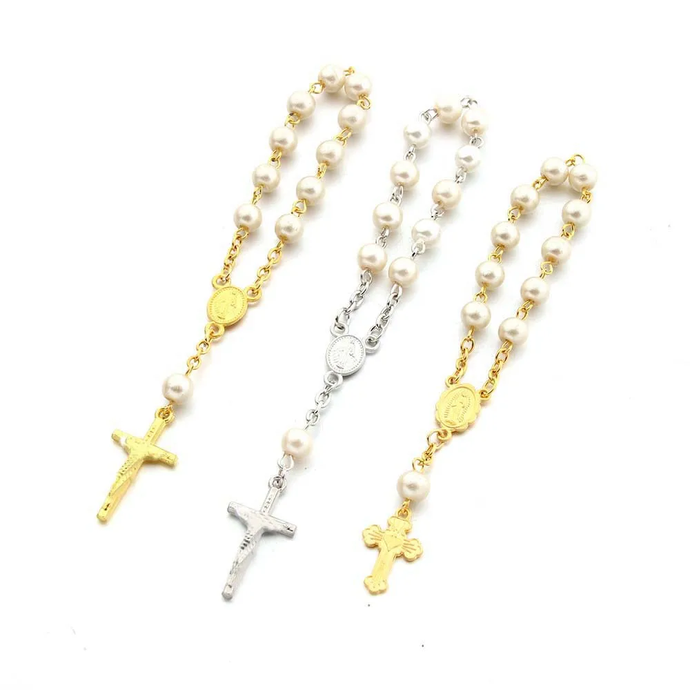 G3453 Wholesale  Finger Chain Mini Prayer Rosary Catholic Religious Jewelry Rose Flower Bead Bracelets Cross Rosary Bracelet