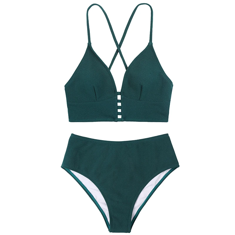 
New Style Swimwear Women Large Breast Bikini Textured Crisscross High Cut Tankini Swimsuit Brazilian OEM Service Adults Solid 