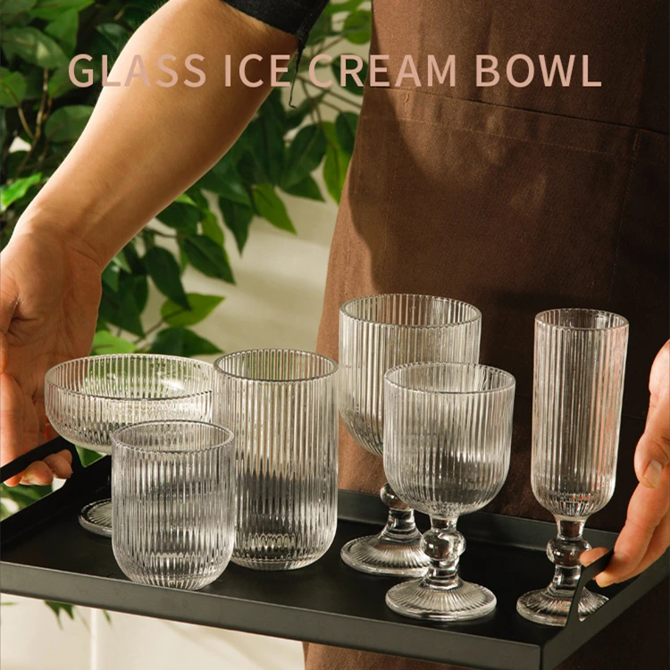 New Arrival Wholesale Glassware Ribbed Blue Goblets Thick Color European Vintage Wine Glasses Colored Drinkware Glass Goblet