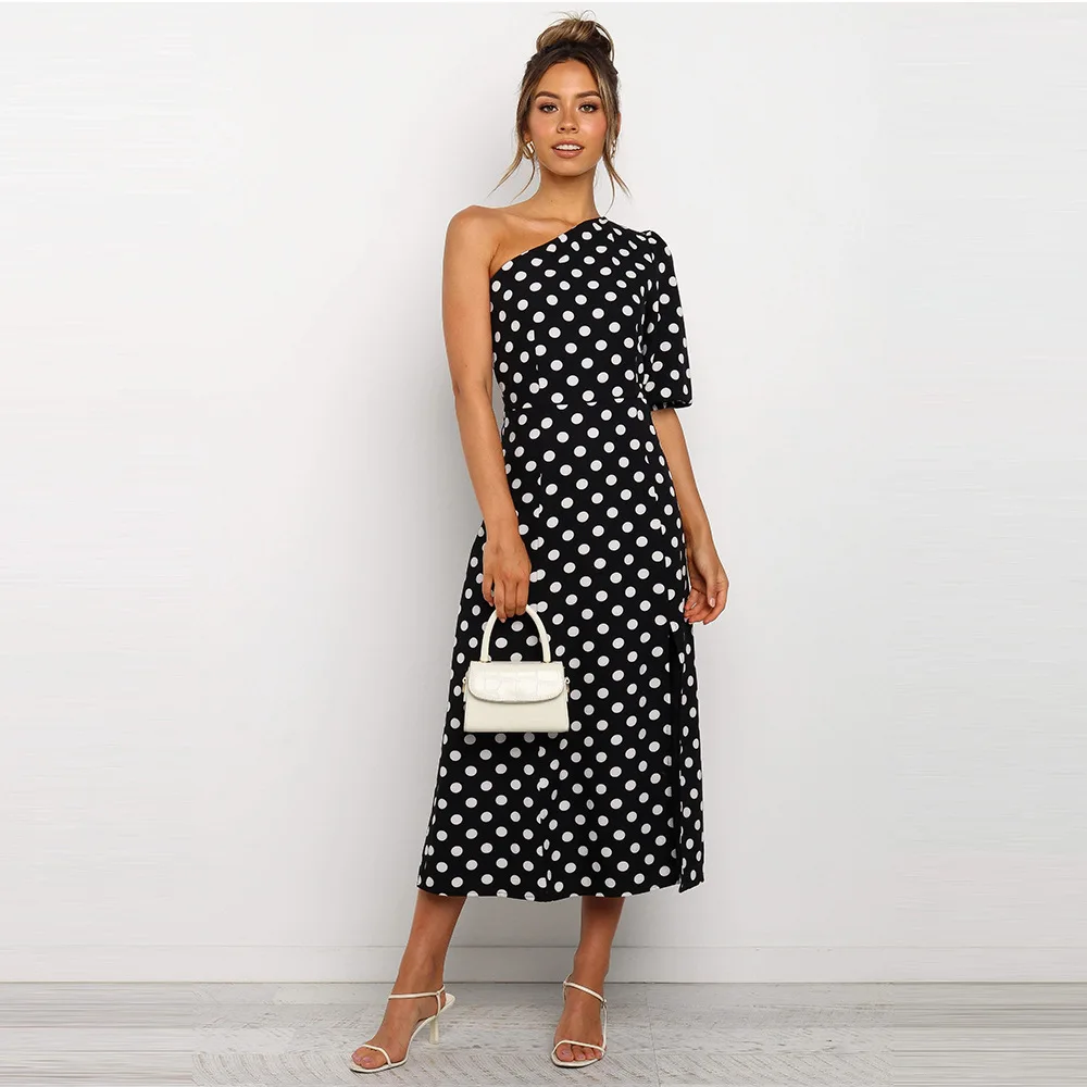 PRETTY STEPS 2022 Summer Fashion Design Daisy Women Dress Sexy One Shoulder Open Back Polka Dot Long Chiffon Dress